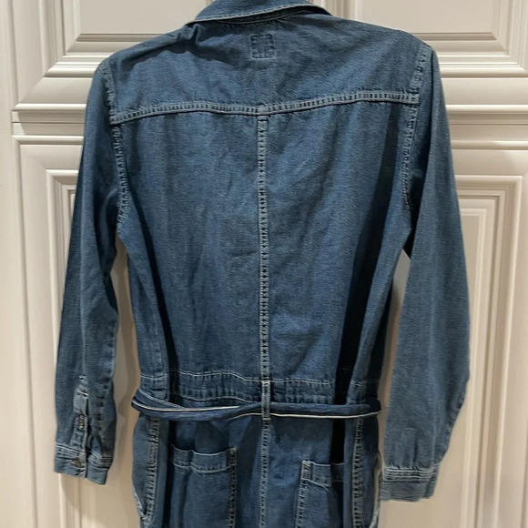 Gap blue denim work Jumpsuit Overalls wide leg tie belt size 4T tall - Picture 15 of 16